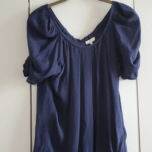 Joie Size small navy blue silk blouse with puff sleeves and tie back 100% silk